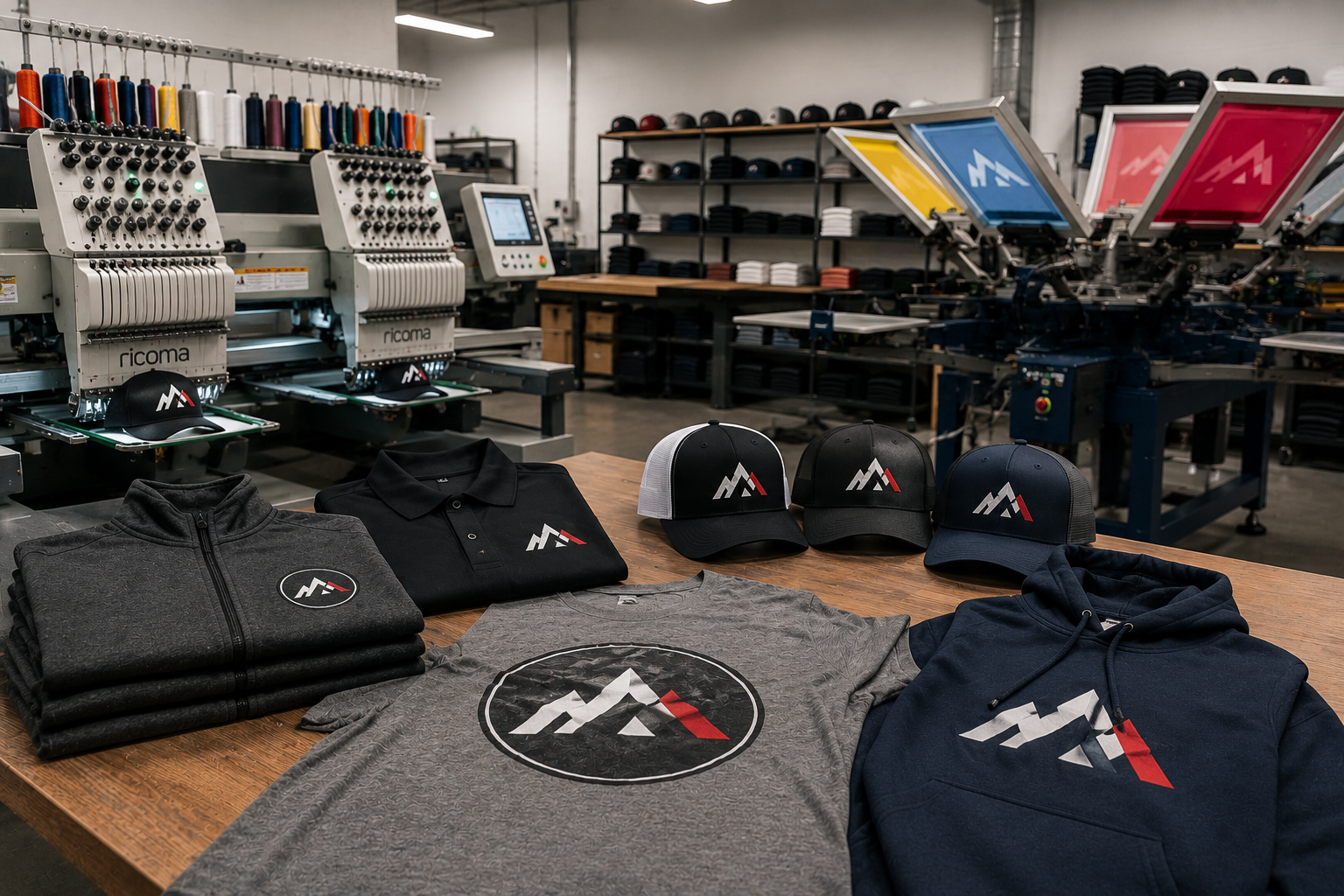 Embroidered and screen printed company apparel