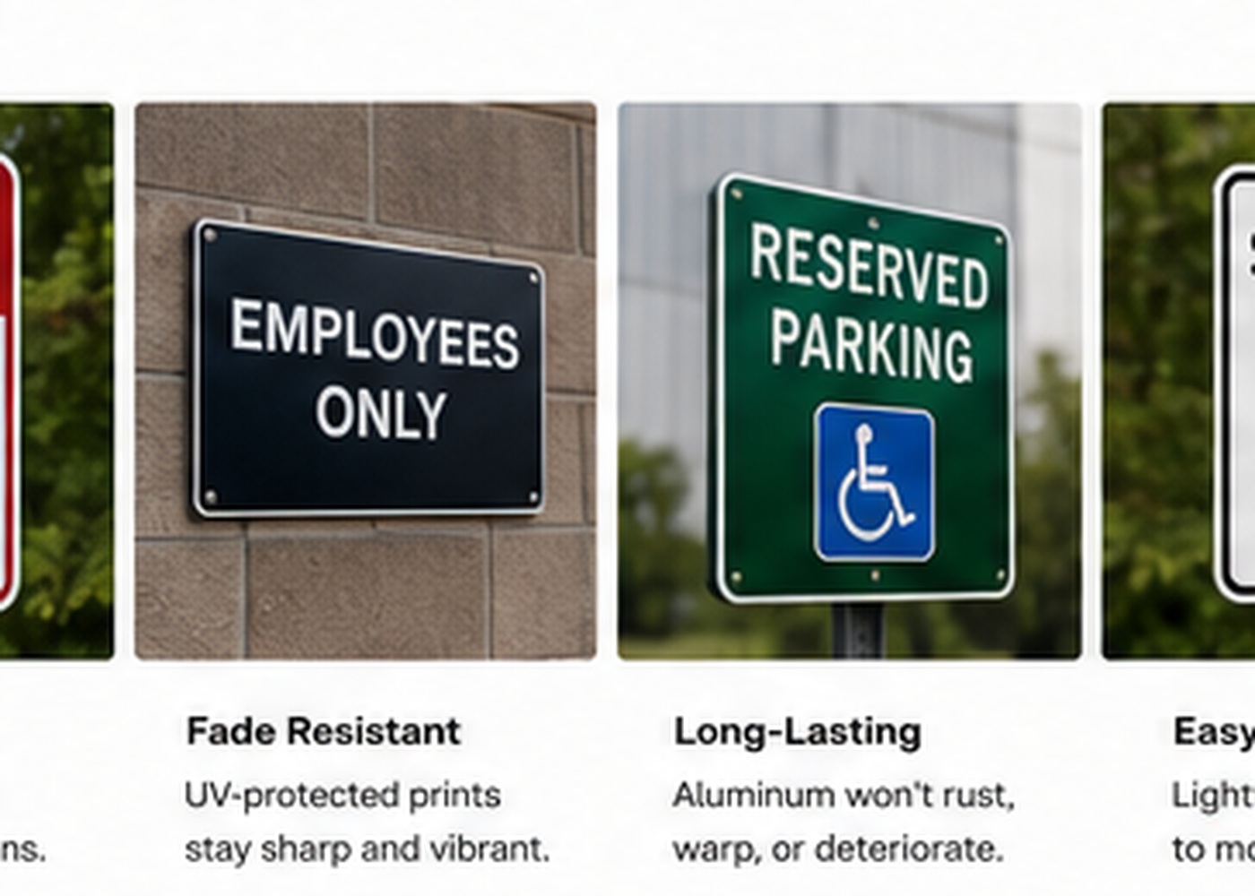 Custom aluminum parking and directional signs mounted on posts