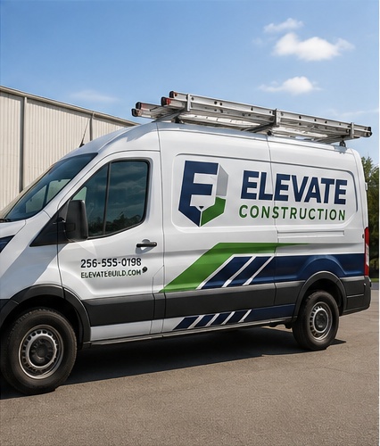 Commercial service van with clean professional lettering and branded spot graphics