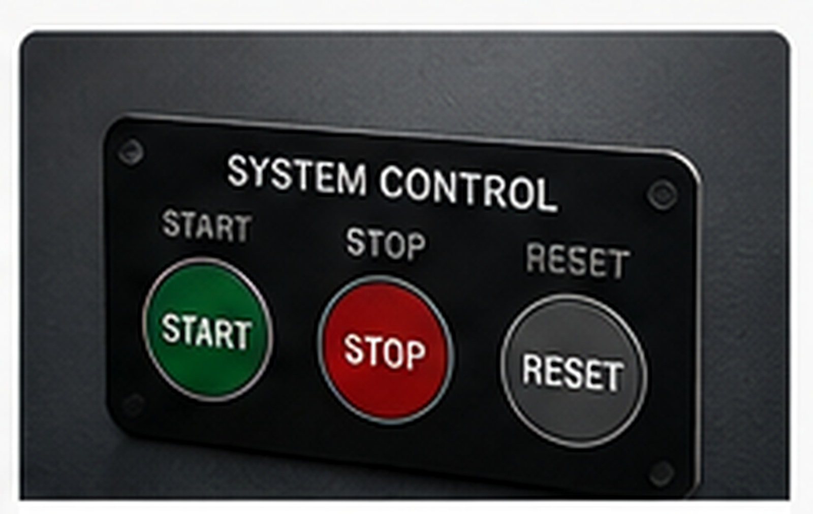 Industrial control panel overlay with labeled operator buttons