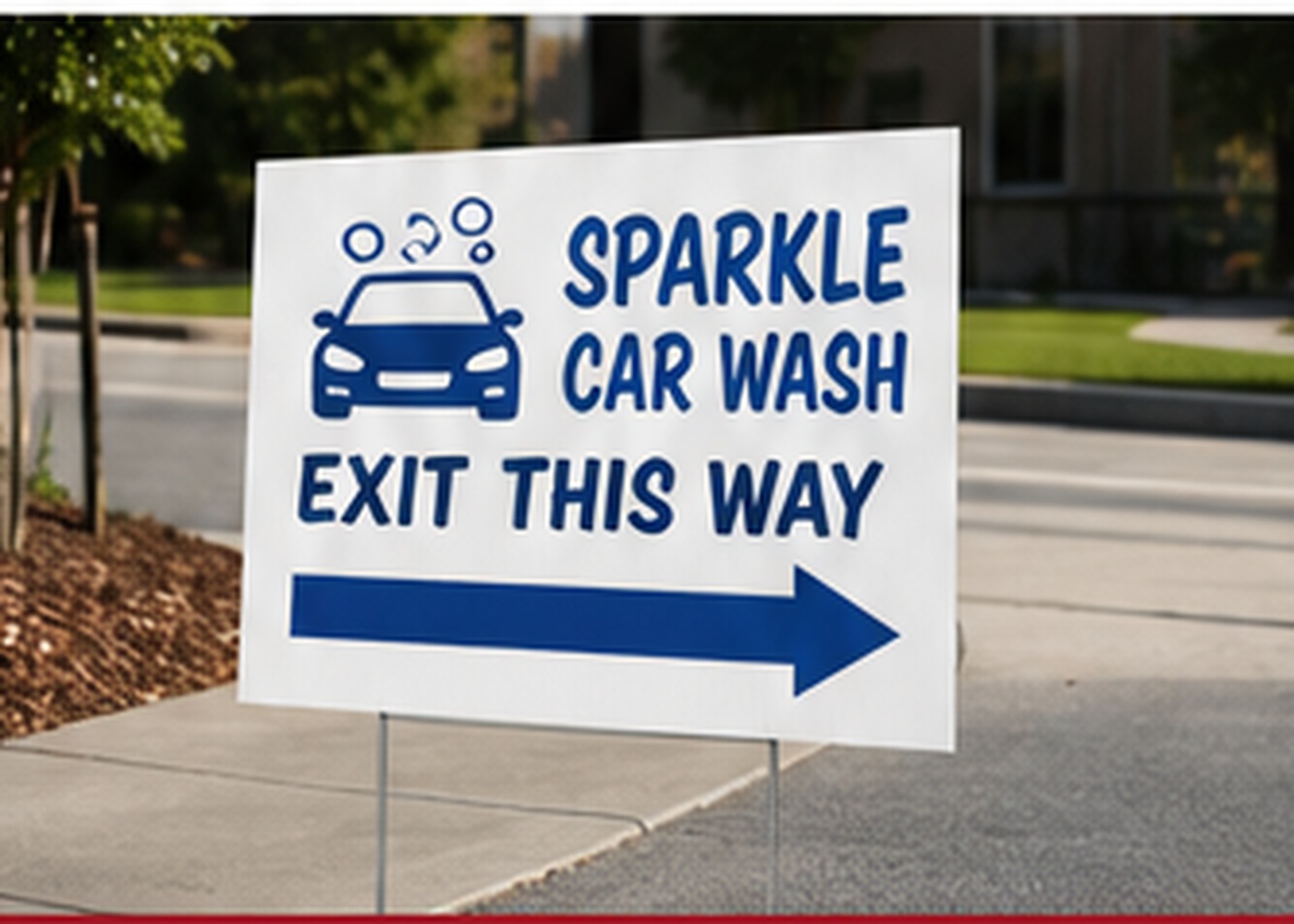 Coroplast directional sign installed beside a driveway to guide vehicle traffic