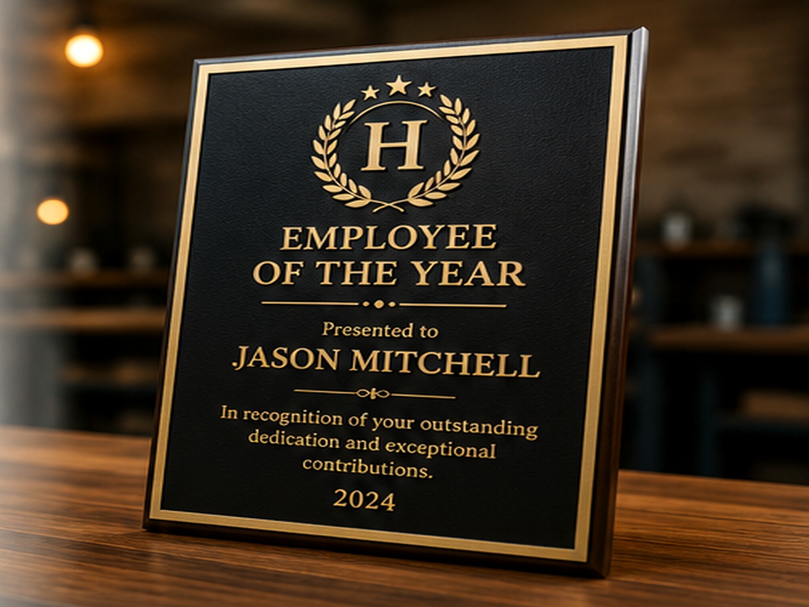 Custom engraved corporate employee recognition plaque