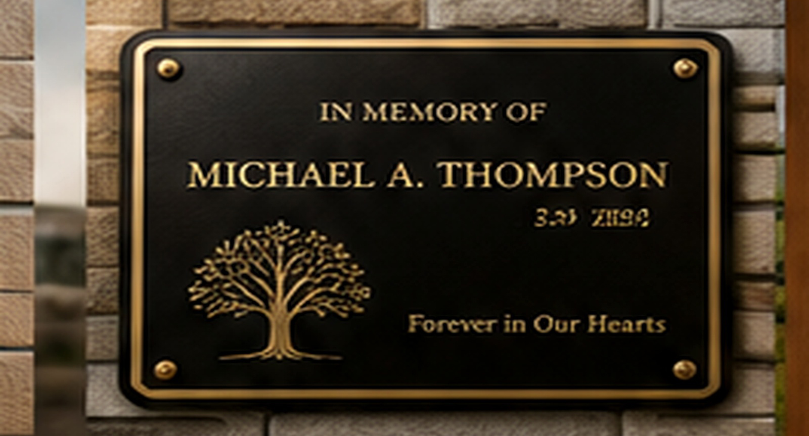 Engraved memorial plaque mounted on a stone wall