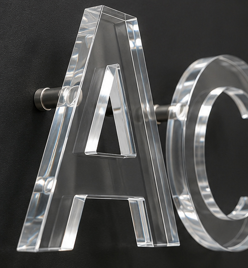 Close view of precision fabricated dimensional sign letters and finished edges