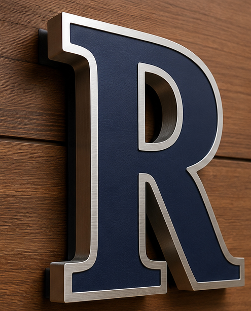 Close view of precision fabricated dimensional sign letters and finished edges