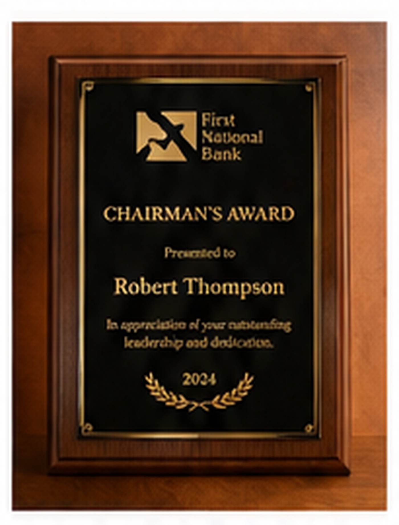 Wood and metal employee recognition plaque