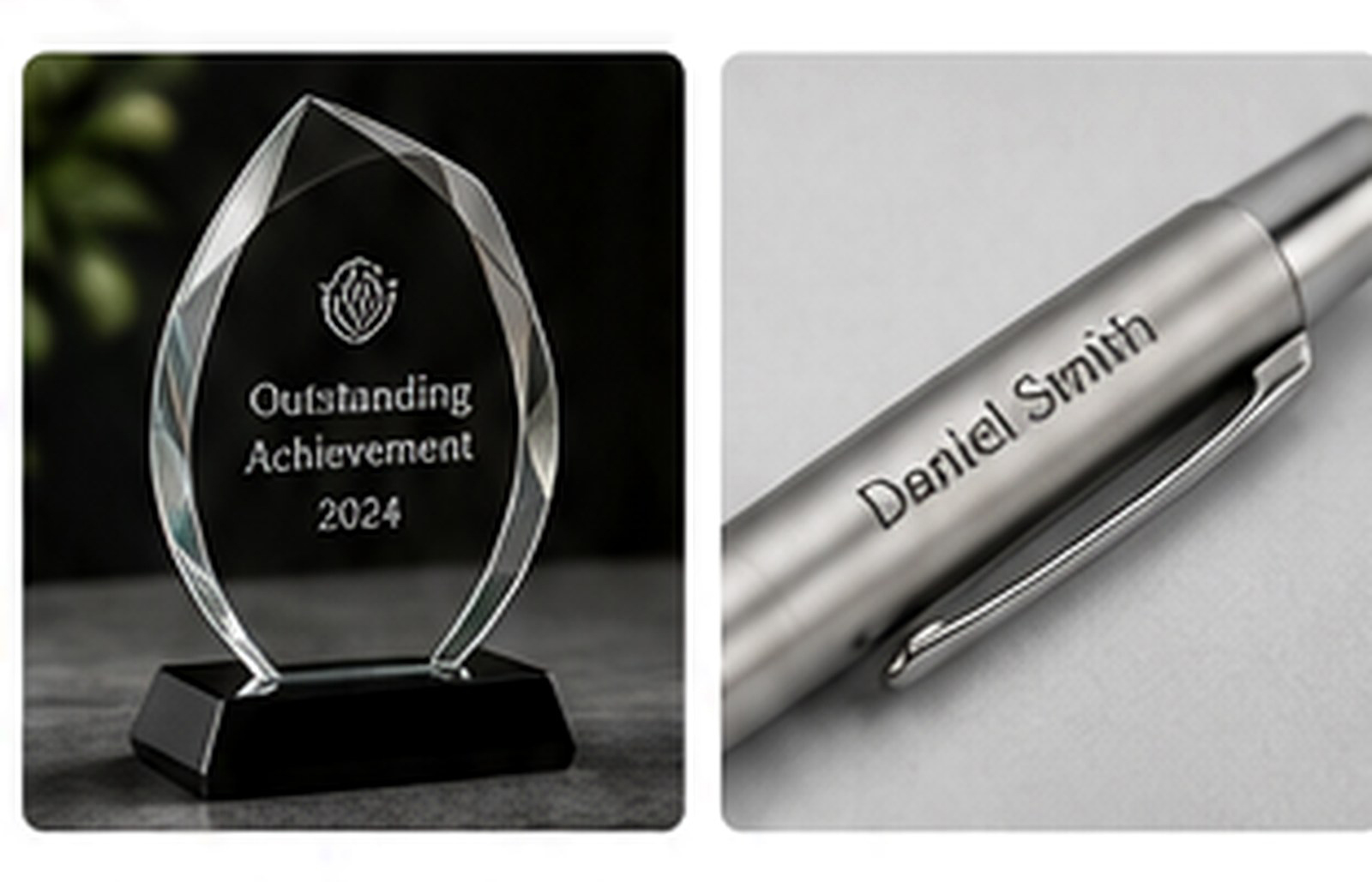 Close-up of precise engraving on premium gift materials