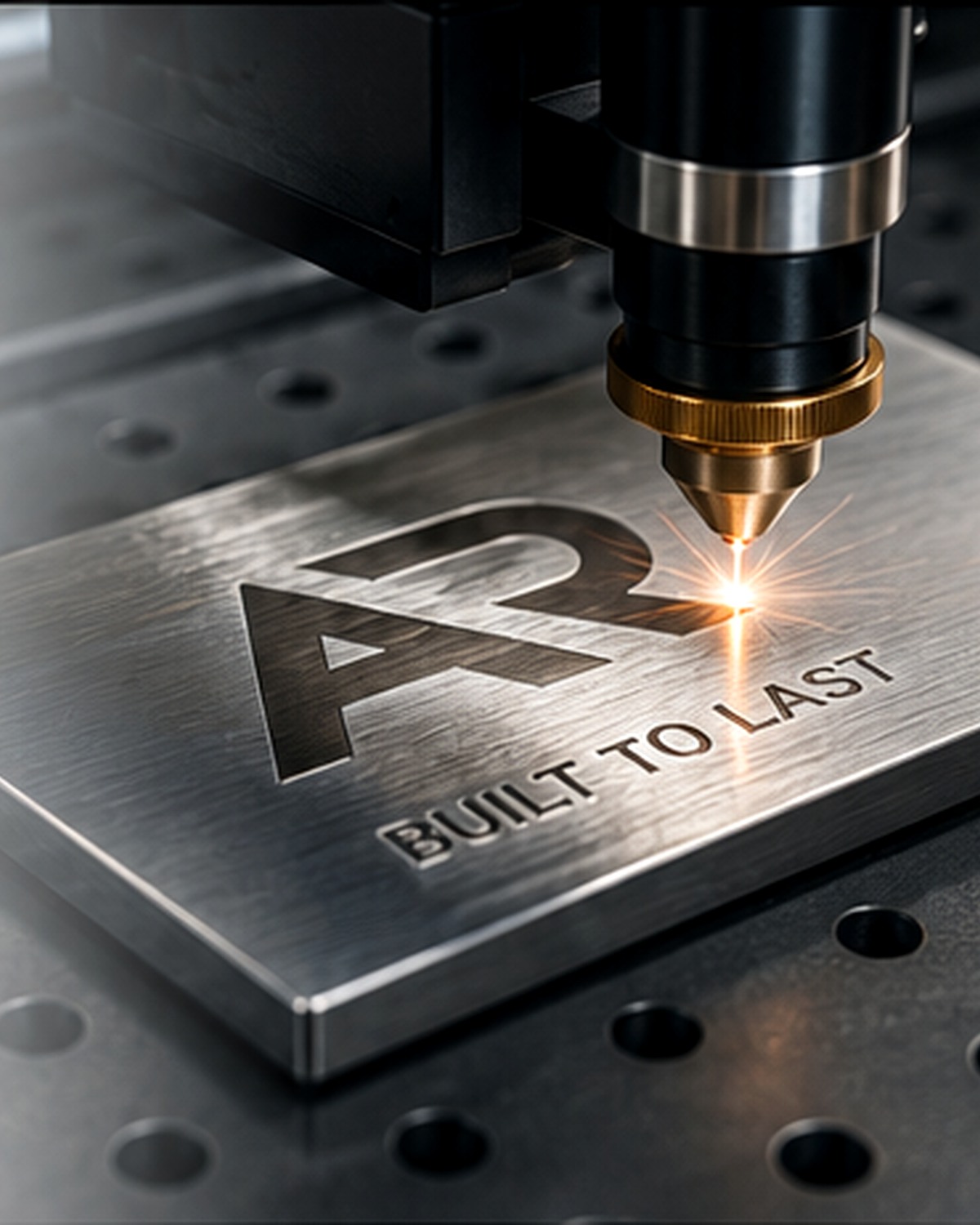 Technician operating a precision laser engraving machine on a metal component
