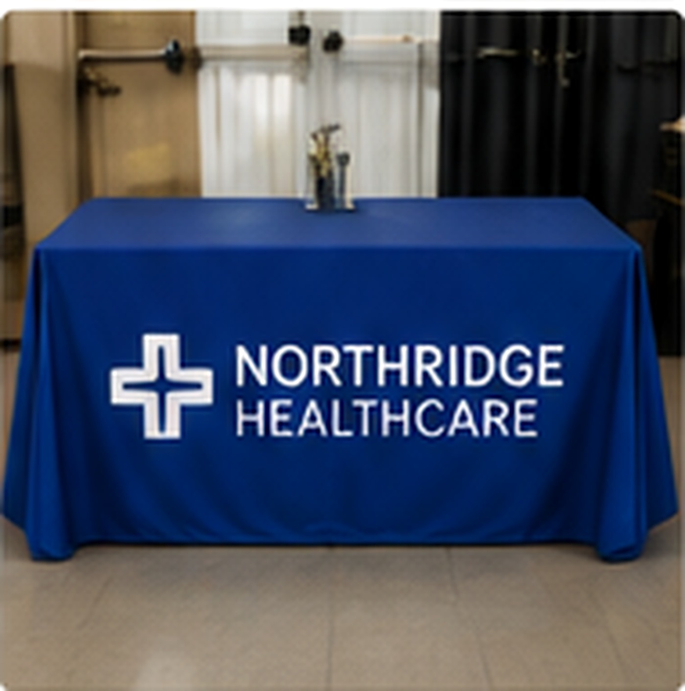 Custom branded table cover for healthcare event