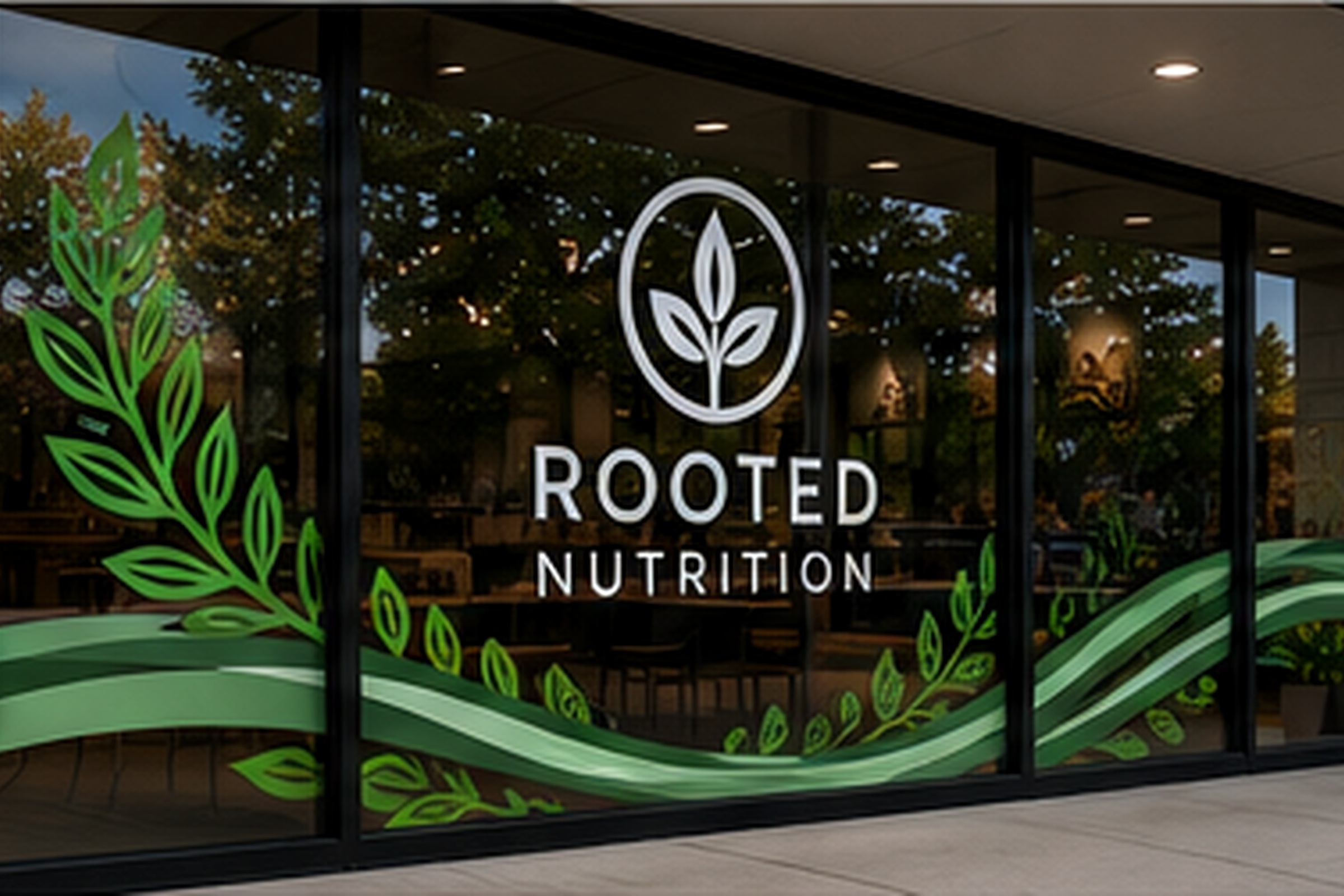 Fictional retail storefront featuring premium window graphics and decals
