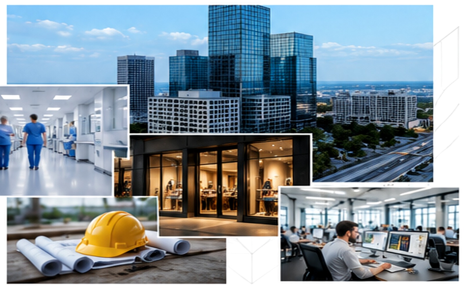 Commercial environments representing industries served by Alabama Sign Company