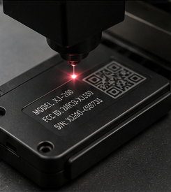 Infrared laser marking a precision plastic electronic component