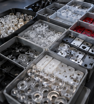 Organized batch of precision laser cut product components ready for assembly