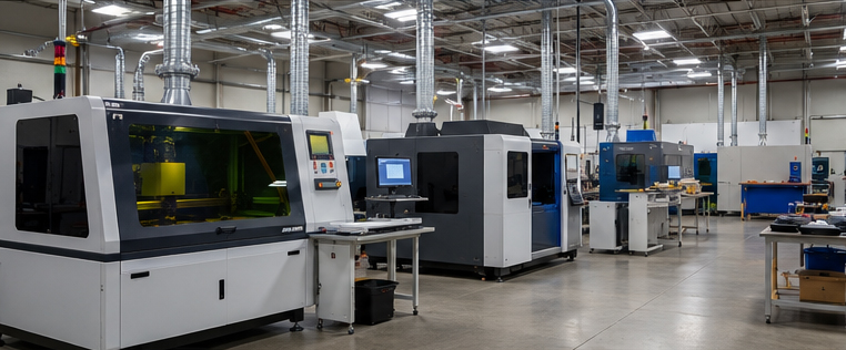 Modern laser fabrication equipment in a clean professional production environment