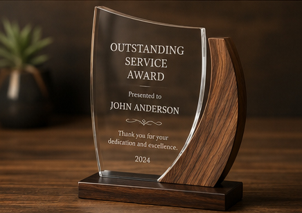 Premium laser engraved wood and acrylic recognition award