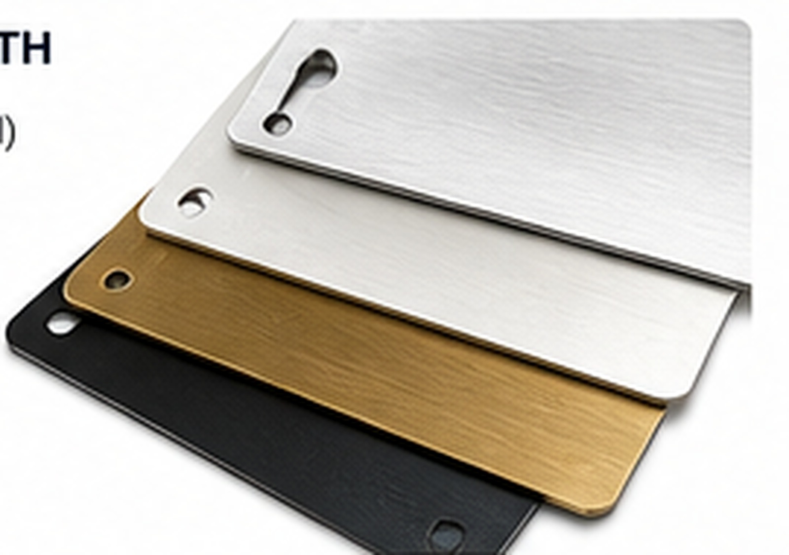 Assortment of aluminum brass and black nameplate materials