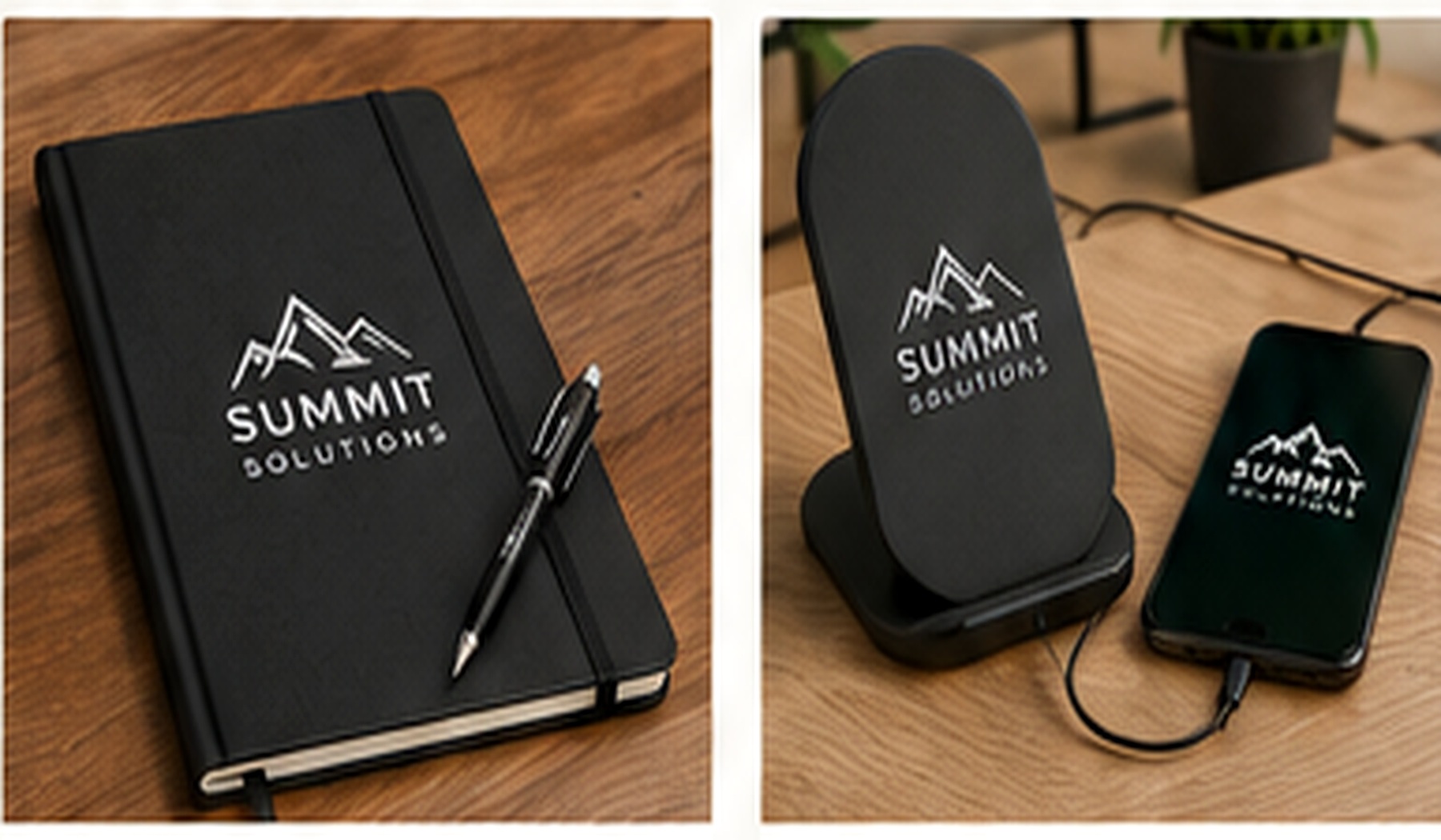 Branded notebook, charging accessories and desk products