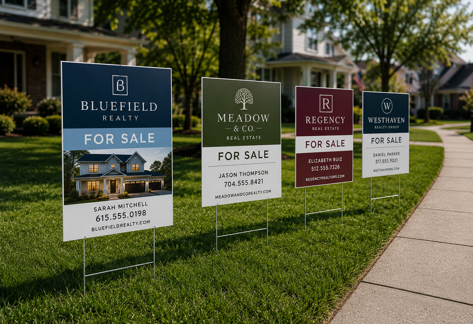Corrugated plastic real estate yard signs with metal stakes