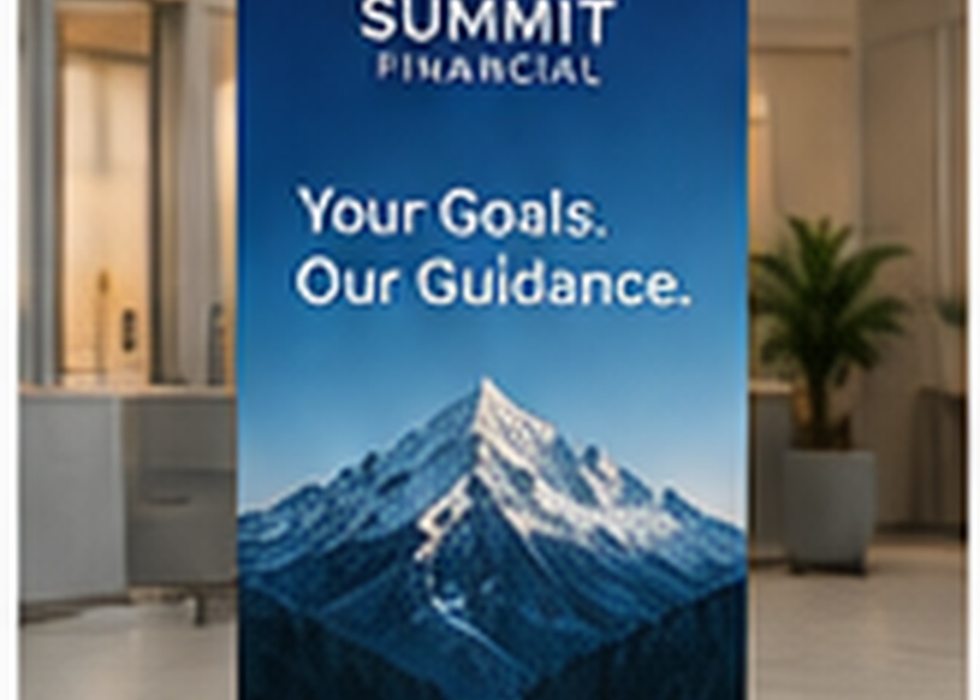 Corporate retractable banner displayed in an office lobby