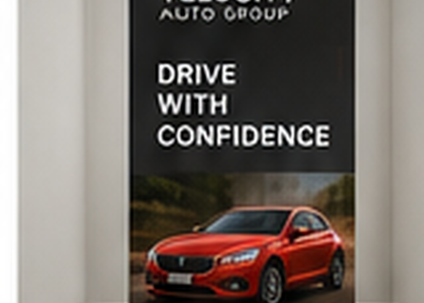 Retail promotional retractable banner near a storefront display